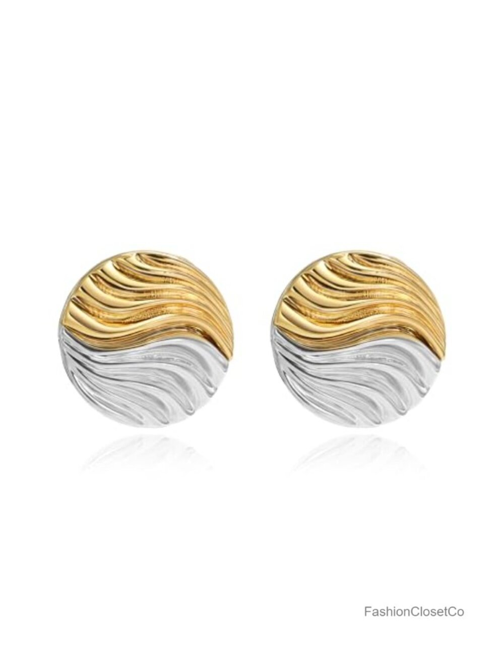 Two Tone Chunky Statement Earrings Stainless Steel Waterproof Non Tarnish